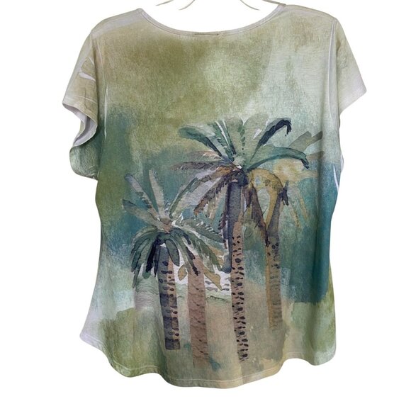 Sunshirt Vintage Womens Palm Tree Print Top XL Tropical Beach, Y2K Island Artsy - Picture 2 of 7